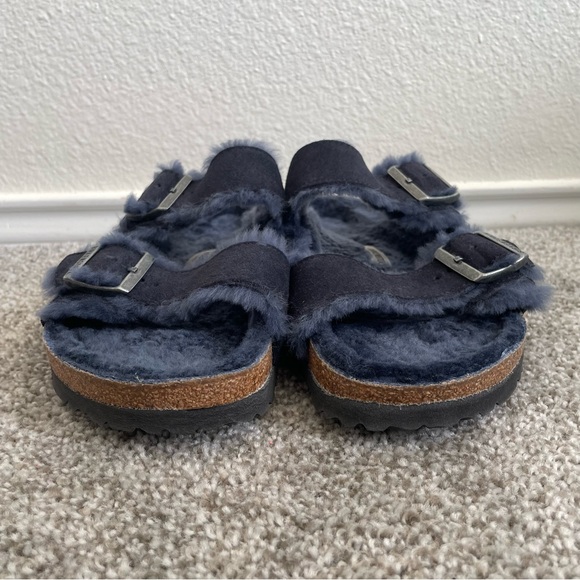 Birkenstock Arizona shearling lined sandals men’s size 10 blue Nubuck Leather - Picture 3 of 11